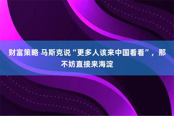 财富策略 马斯克说“更多人该来中国看看”，那不妨直接来海淀