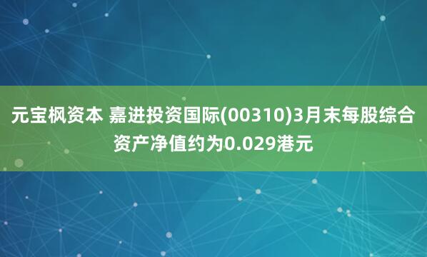 元宝枫资本 嘉进投资国际(00310)3月末每股综合资产净值约为0.029港元