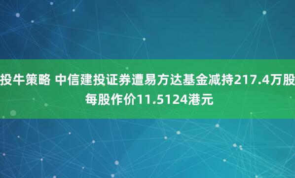 投牛策略 中信建投证券遭易方达基金减持217.4万股 每股作价11.5124港元