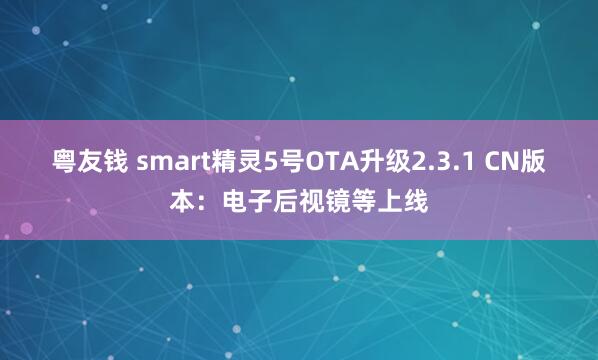 粤友钱 smart精灵5号OTA升级2.3.1 CN版本：电子后视镜等上线